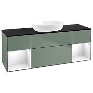 Villeroy und Boch Finion Waschtischunterschrank GD02GFGM 120cm, Abdeckplatte black matt, Emotion, Regale Glossy white lacquer, Olive Matt Lacquer