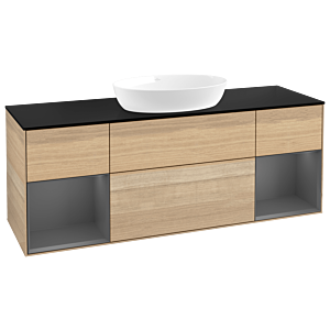 Villeroy und Boch Finion Waschtischunterschrank GD02GKPC 120cm, Abdeckplatte black matt, Emotion, Regale Anthracite matt lacquer, Oak Veneer