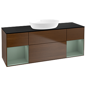Villeroy und Boch Finion Waschtischunterschrank GD02GMGN 120cm, Abdeckplatte black matt, Emotion, Regale Olive matt lacquer, Walnut veneer