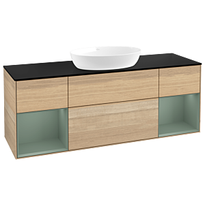 Villeroy et Boch Finion Villeroy et Boch GD02GMPC 120cm, plaque de recouvrement noir mat, Emotion, étagères laqué olive mat, Oak Veneer