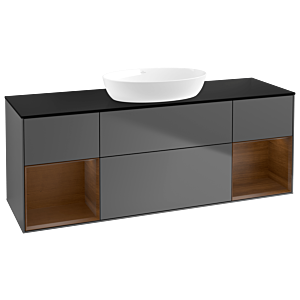 Villeroy und Boch Finion Waschtischunterschrank GD02GNGK 120cm, Abdeckplatte black matt, Emotion, Regale Walnut Veneer, Anthracite matt