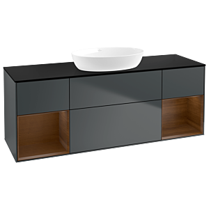 Villeroy und Boch Finion Waschtischunterschrank GD02GNHG 120cm, Abdeckplatte black matt, Emotion, Regale Walnut Veneer, Midnight Blue Matt Lacquer