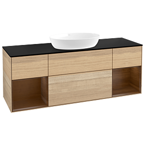Villeroy und Boch Finion Waschtischunterschrank GD02GNPC 120cm, Abdeckplatte black matt, Emotion, Regale Walnut Veneer, Oak Veneer