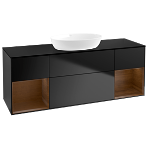 Villeroy und Boch Finion Waschtischunterschrank GD02GNPD 120cm, Abdeckplatte black matt, Emotion, Regale Walnut Veneer, Black matt lacquer