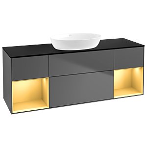 Villeroy und Boch Finion Waschtischunterschrank GD02HFGK 120cm, Abdeckplatte black matt, Emotion, Regale Gold matt lacquer, Anthracite matt