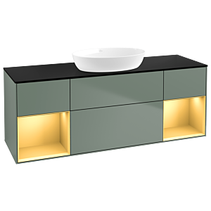 Villeroy und Boch Finion Waschtischunterschrank GD02HFGM 120cm, Abdeckplatte black matt, Emotion, Regale Gold matt lacquer, Olive Matt Lacquer