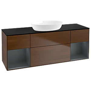 Villeroy und Boch Finion Waschtischunterschrank GD02HGGN 120cm, Abdeckplatte black matt, Emotion, Regale Midnight matt lacquer, Walnut veneer