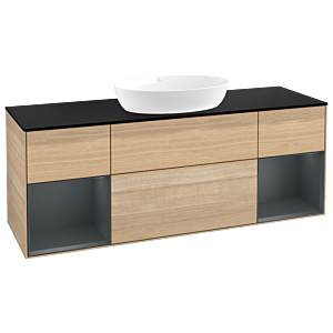 Villeroy und Boch Finion Waschtischunterschrank GD02HGPC 120cm, Abdeckplatte black matt, Emotion, Regale Midnight matt lacquer, Oak Veneer