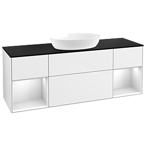 Villeroy und Boch Finion Waschtischunterschrank GD02MTGF 120cm, Abdeckplatte black matt, Emotion, Regale White matt lacquer, Glossy white lacquer