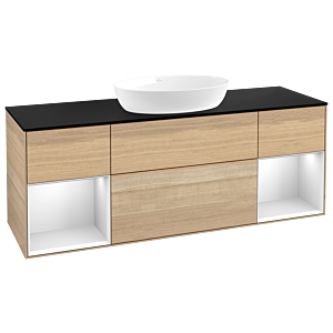 Villeroy und Boch Finion Waschtischunterschrank GD02MTPC 120cm, Abdeckplatte black matt, Emotion, Regale White matt lacquer, Oak Veneer