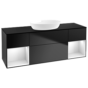 Villeroy und Boch Finion Waschtischunterschrank GD02MTPD 120cm, Abdeckplatte black matt, Emotion, Regale White matt lacquer, Black matt lacquer