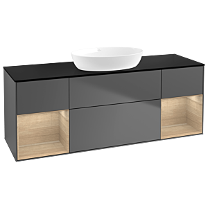Villeroy und Boch Finion Waschtischunterschrank GD02PCGK 120cm, Abdeckplatte black matt, Emotion, Regale Oak Veneer, Anthracite matt