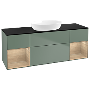 Villeroy und Boch Finion Waschtischunterschrank GD02PCGM 120cm, Abdeckplatte black matt, Emotion, Regale Oak Veneer, Olive Matt Lacquer