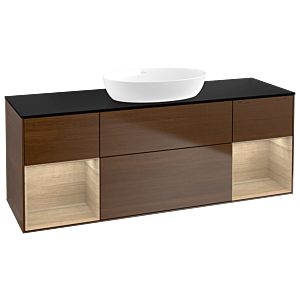 Villeroy und Boch Finion Waschtischunterschrank GD02PCGN 120cm, Abdeckplatte black matt, Emotion, Regale Oak Veneer, Walnut veneer