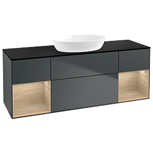 Villeroy und Boch Finion Waschtischunterschrank GD02PCHG 120cm, Abdeckplatte black matt, Emotion, Regale Oak Veneer, Midnight Blue Matt Lacquer