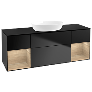 Villeroy und Boch Finion Waschtischunterschrank GD02PCPD 120cm, Abdeckplatte black matt, Emotion, Regale Oak Veneer, Black matt lacquer