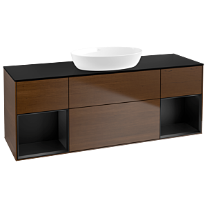 Villeroy und Boch Finion Waschtischunterschrank GD02PDGN 120cm, Abdeckplatte black matt, Emotion, Regale Black matt lacquer, Walnut veneer