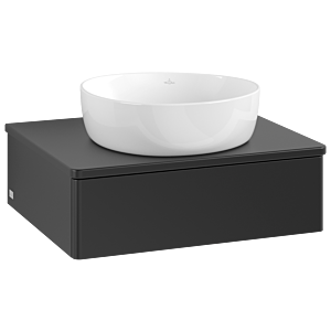 Villeroy und Boch Antao Waschtisch-Unterschrank K07050PD 60x19x50cm, Hahnloch, Waschbeckenplattenfarbe Lack, black matt lacquer