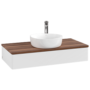 Meuble vasque Villeroy &amp; Boch Antao K09152GF 100 x 19 x 50 cm, percé pour robinetterie, plan vasque couleur noyer chaud, laque blanche brillante