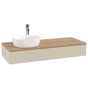Meuble vasque Villeroy &amp; Boch Antao K11051HJ 120 x 19 x 50 cm, percé pour robinetterie, plan vasque couleur chêne miel, laque mate gris soie