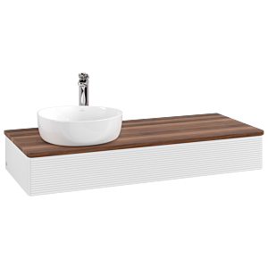 Meuble vasque Villeroy &amp; Boch Antao K11152GF 120 x 19 x 50 cm, percé pour robinetterie, plan vasque couleur noyer chaud, laque blanche brillante