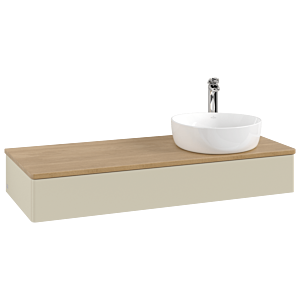 Meuble vasque Villeroy &amp; Boch Antao K12051HJ 120 x 19 x 50 cm, percé pour robinetterie, plan vasque couleur chêne miel, laque mate gris soie