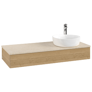 Meuble vasque Villeroy &amp; Boch Antao K12053HN 120 x 19 x 50 cm, percé pour robinetterie, plan vasque couleur Botticino, chêne miel