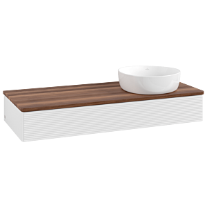 Meuble vasque Villeroy &amp; Boch Antao K12112GF 120 x 19 x 50 cm, plan vasque couleur noyer chaud, laque blanche brillante