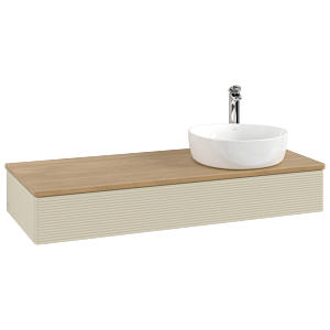 Meuble vasque Villeroy &amp; Boch Antao K12151HJ 120 x 19 x 50 cm, percé pour robinetterie, plan vasque couleur chêne miel, laque mate gris soie