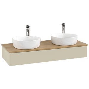Villeroy &amp; Boch Antao vanity unit K13051HJ 120x19x50cm, tap hole, washbasin top color honey oak, silk grey matt lacquer