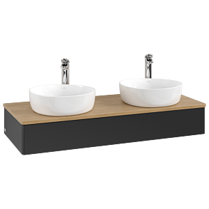 Villeroy und Boch Antao Waschtisch-Unterschrank K13051PD 120x19x50cm, Hahnloch, Waschbeckenplattenfarbe honey oak, black matt lacquer