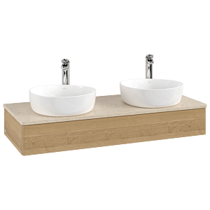 Villeroy und Boch Antao Waschtisch-Unterschrank K13053HN 120x19x50cm, Hahnloch, Waschbeckenplattenfarbe botticino, honey oak