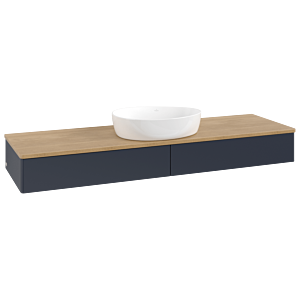 Meuble vasque Villeroy &amp; Boch Antao K14011HG 160 x 19 x 50 cm, plan vasque couleur chêne miel, laque mate bleu nuit