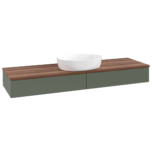 Meuble vasque Villeroy &amp; Boch Antao K14012HL 160 x 19 x 50 cm, plan vasque couleur noyer chaud, laque mate vert feuille