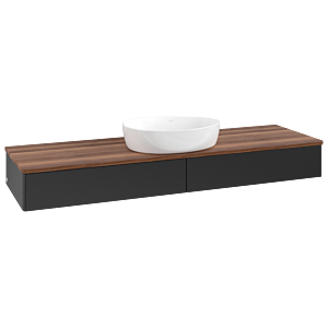 Meuble vasque Villeroy &amp; Boch Antao K14012PD 160 x 19 x 50 cm, plan vasque couleur noyer chaud, laque noire mate
