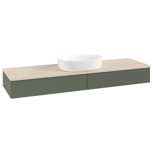 Villeroy &amp; Boch Antao vanity unit K14013HL 160x19x50cm, washbasin top color botticino, leaf green matt lacquer