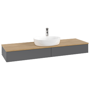 Meuble vasque Villeroy &amp; Boch Antao K14051GK 160 x 19 x 50 cm, percé pour robinetterie, plan vasque couleur chêne miel, laque anthracite mate