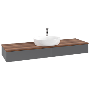 Villeroy &amp; Boch Antao vanity unit K14052GK 160x19x50cm, tap hole, washbasin top color warm walnut, anthracite matt lacquer