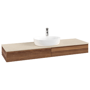Villeroy &amp; Boch Antao vanity unit K14053HM 160x19x50cm, tap hole, washbasin top color botticino, warm walnut