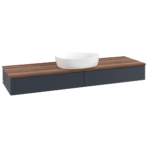 Meuble vasque Villeroy &amp; Boch Antao K14112HG 160 x 19 x 50 cm, plan vasque couleur noyer chaud, laque mate bleu nuit