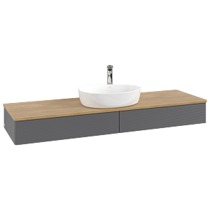 Meuble vasque Villeroy &amp; Boch Antao K14151GK 160 x 19 x 50 cm, percé pour robinetterie, plan vasque couleur chêne miel, laque anthracite mate
