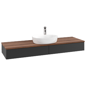 Villeroy &amp; Boch Antao vanity unit K14152PD 160x19x50cm, tap hole, washbasin top color warm walnut, black matt lacquer