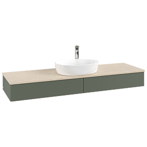 Villeroy &amp; Boch Antao vanity unit K14153HL 160x19x50cm, tap hole, washbasin top color botticino, leaf green matt lacquer