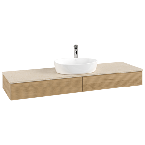 Villeroy &amp; Boch Antao vanity unit K14153HN 160x19x50cm, tap hole, washbasin top color botticino, honey oak