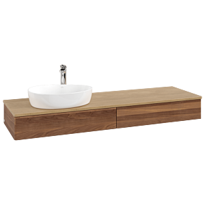 Meuble vasque Villeroy &amp; Boch Antao K15051HM 160 x 19 x 50 cm, percé pour robinetterie, plan vasque couleur chêne miel, noyer chaud