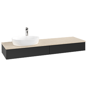 Villeroy und Boch Antao Waschtisch-Unterschrank K15053PD 160x19x50cm, Hahnlochbohrung, Waschbeckenplattenfarbe botticino, black matt lacquer