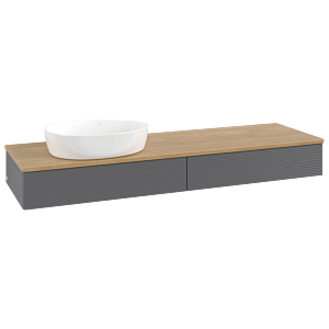 Meuble vasque Villeroy &amp; Boch Antao K15111GK 160 x 19 x 50 cm, plan vasque couleur chêne miel, laque anthracite mate