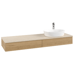 Villeroy &amp; Boch Antao vanity unit K16153HN 160x19x50cm, tap hole, washbasin top color botticino, honey oak