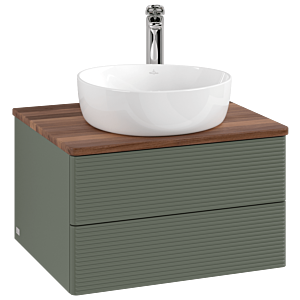 Villeroy und Boch Antao Waschtisch-Unterschrank K18152HL 60x36x50cm, Hahnloch, Waschbeckenplattenfarbe warm walnut, leaf green matt lacquer