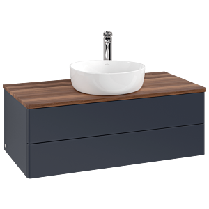 Meuble vasque Villeroy &amp; Boch Antao K20052HG 100 x 36 x 50 cm, percé pour robinetterie, plan vasque couleur noyer chaud, laque mate bleu nuit